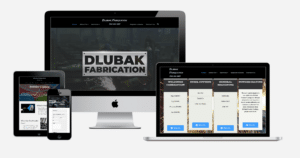 Dlubak Fabrication website mockups on devices