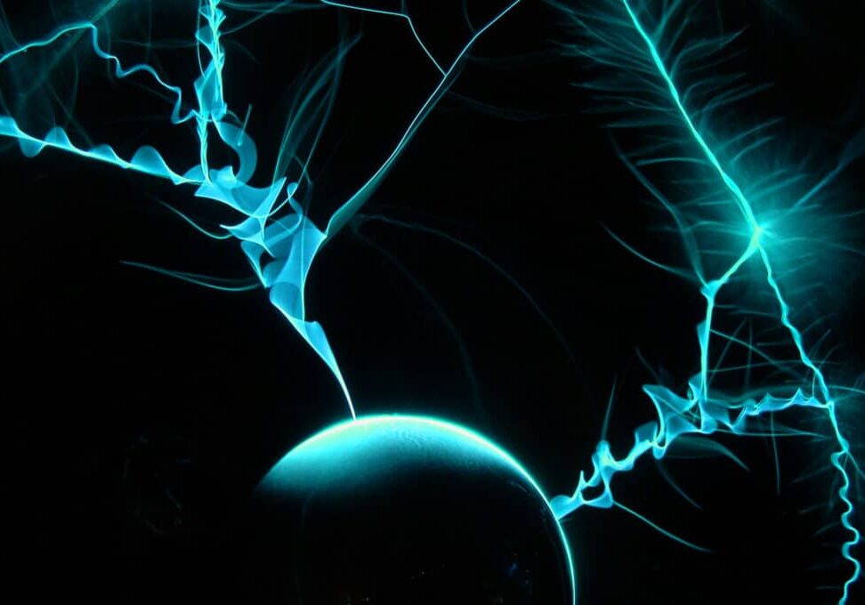 blue ethic advertising agency electricity and ball on black background