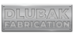 Dlubak Fabrication metal logo with transparent letters