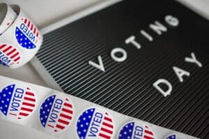 voting day sign and stickers