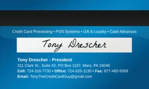 back of tony the credit card guy's business card